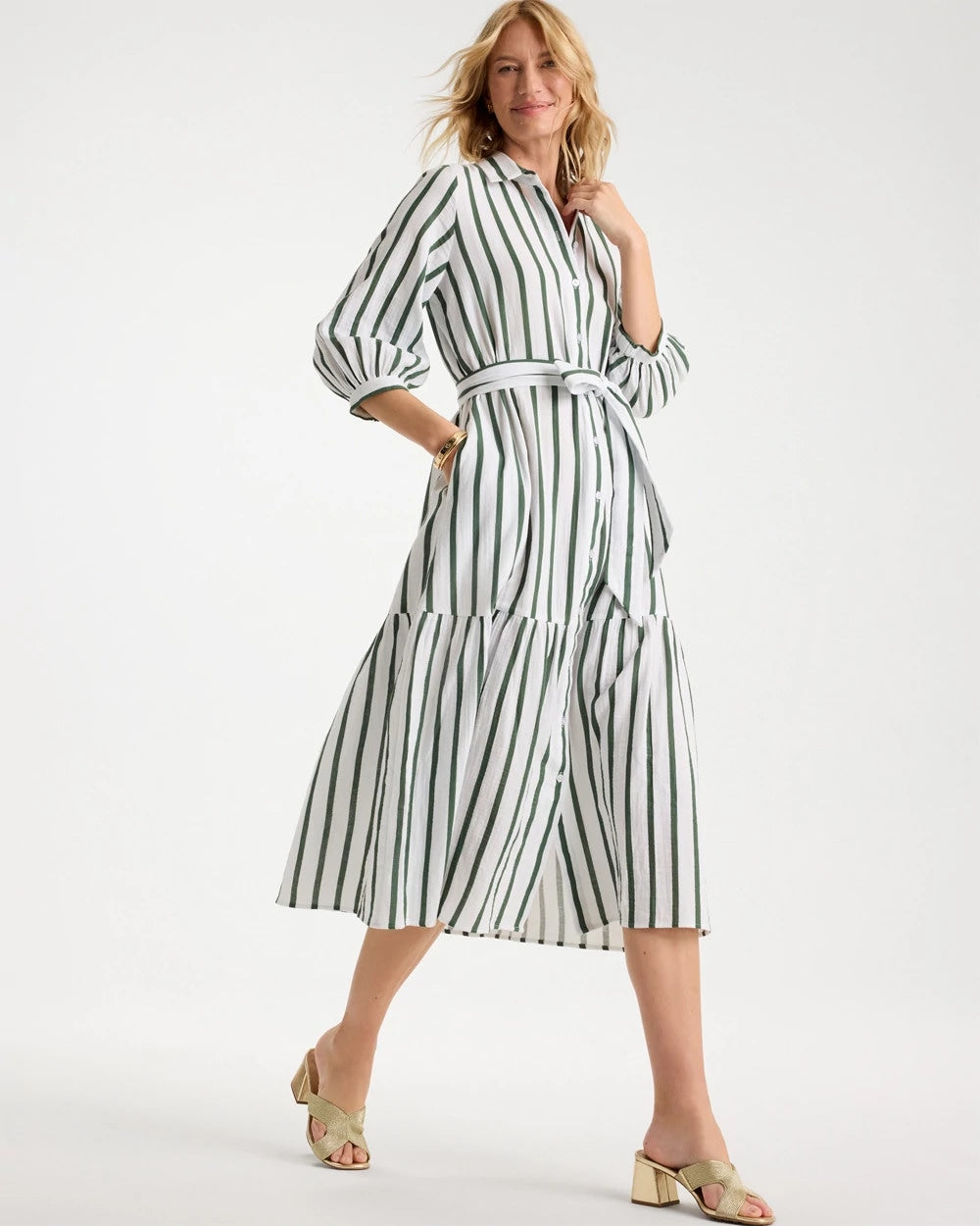 Chico's Striped Cotton-Gauze Shirtdress