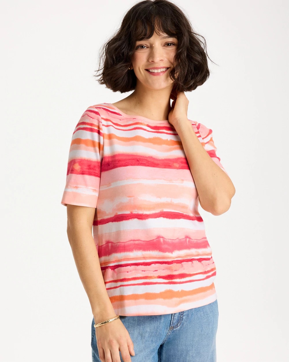 Chico's Grotto Mist Pima Elbow Sleeve Tee