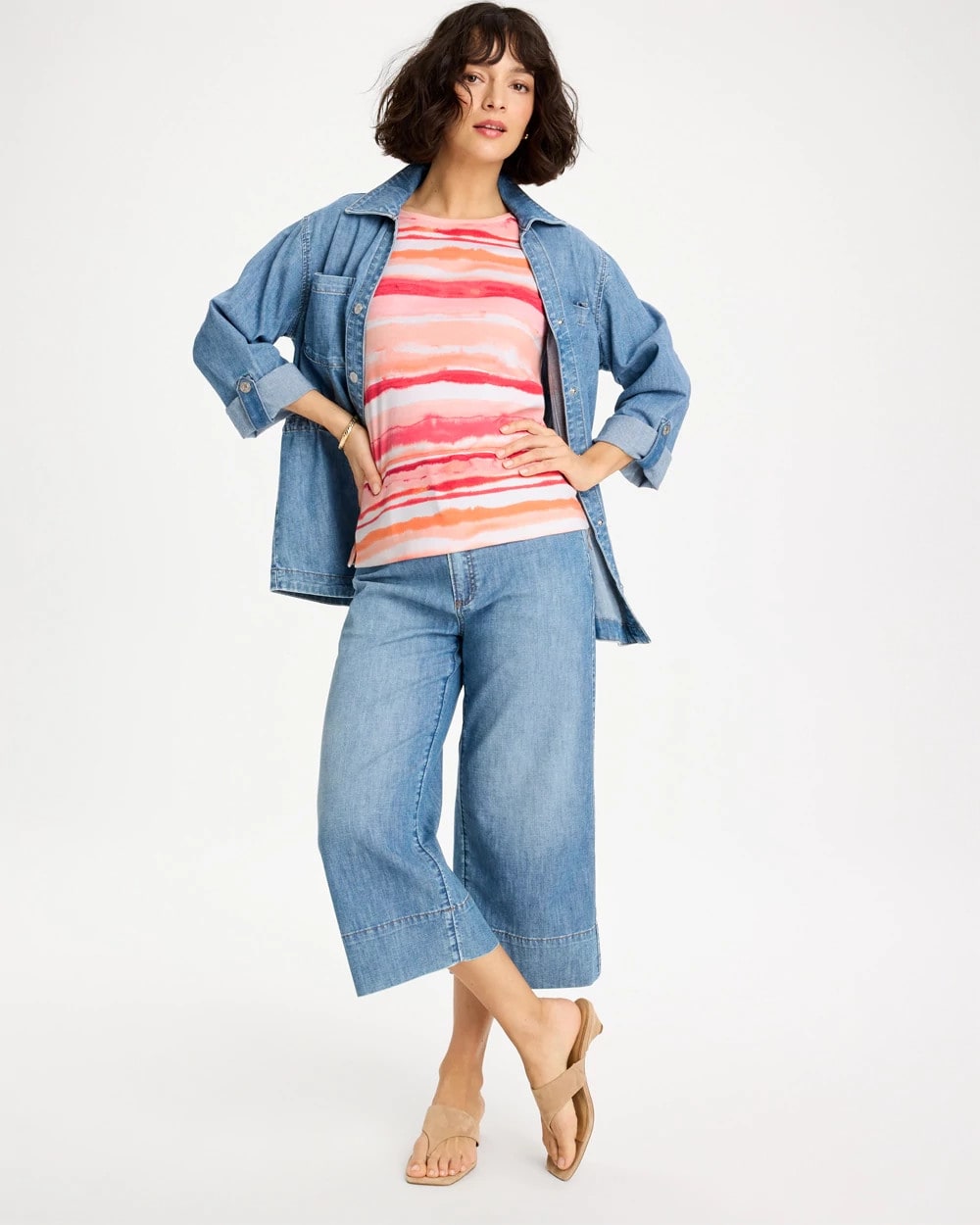 Chico's Grotto Mist Pima Elbow Sleeve Tee