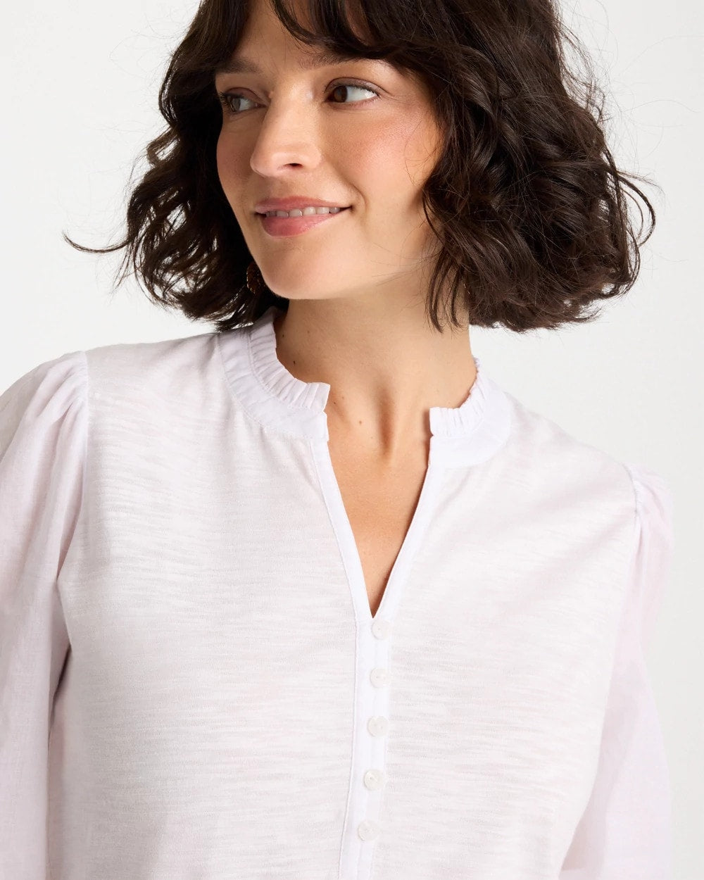 Chico's Ruffled V-Neck 3/4 Sleeve Top