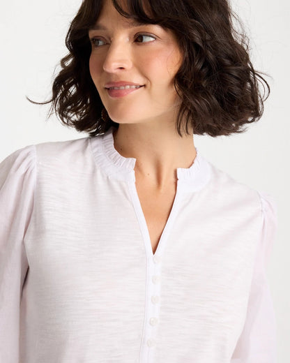 Chico's Ruffled V-Neck 3/4 Sleeve Top