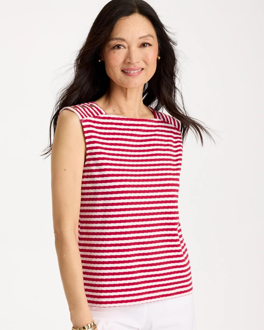Chico's Cotton Striped Button Tee