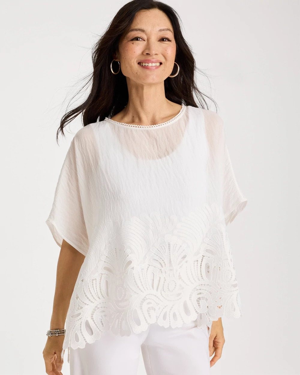 Chico's Crochet Lace Hem Poncho