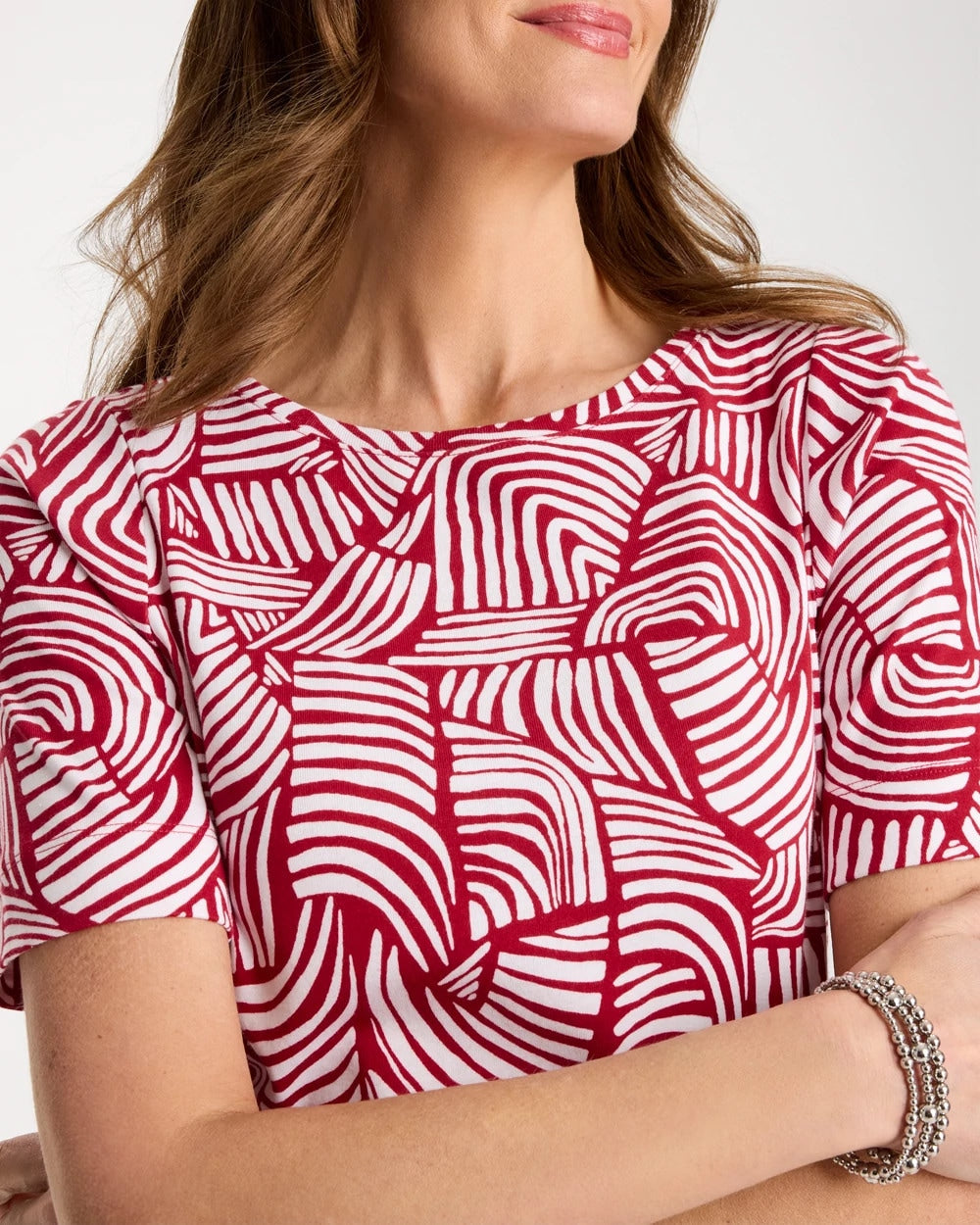 Chico's Geo Pima Elbow Sleeve Tee
