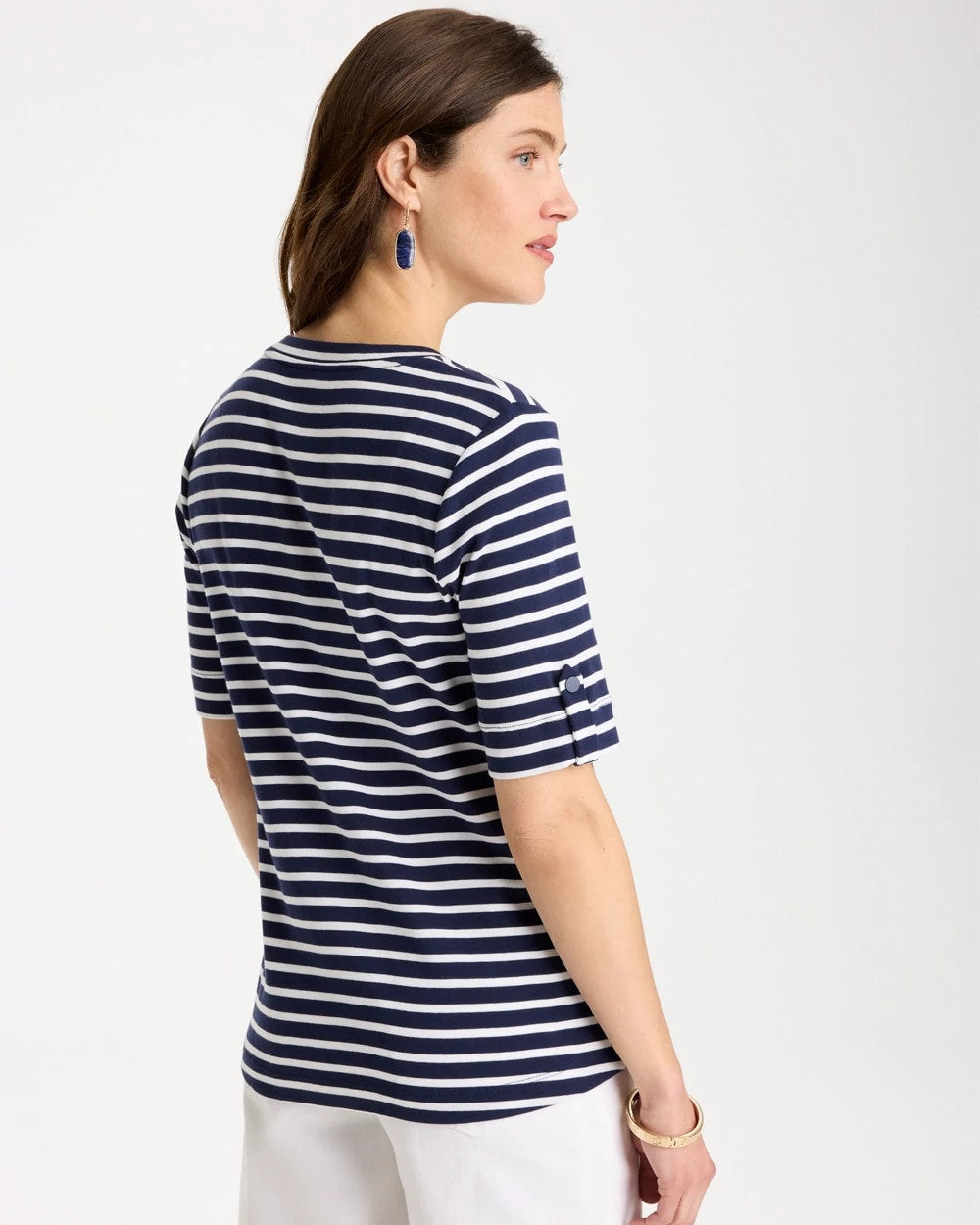 Chico's Pima Striped Elbow Sleeve Tee