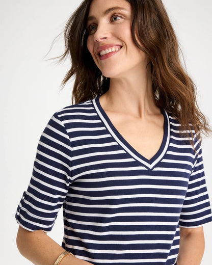 Chico's Pima Striped Elbow Sleeve Tee