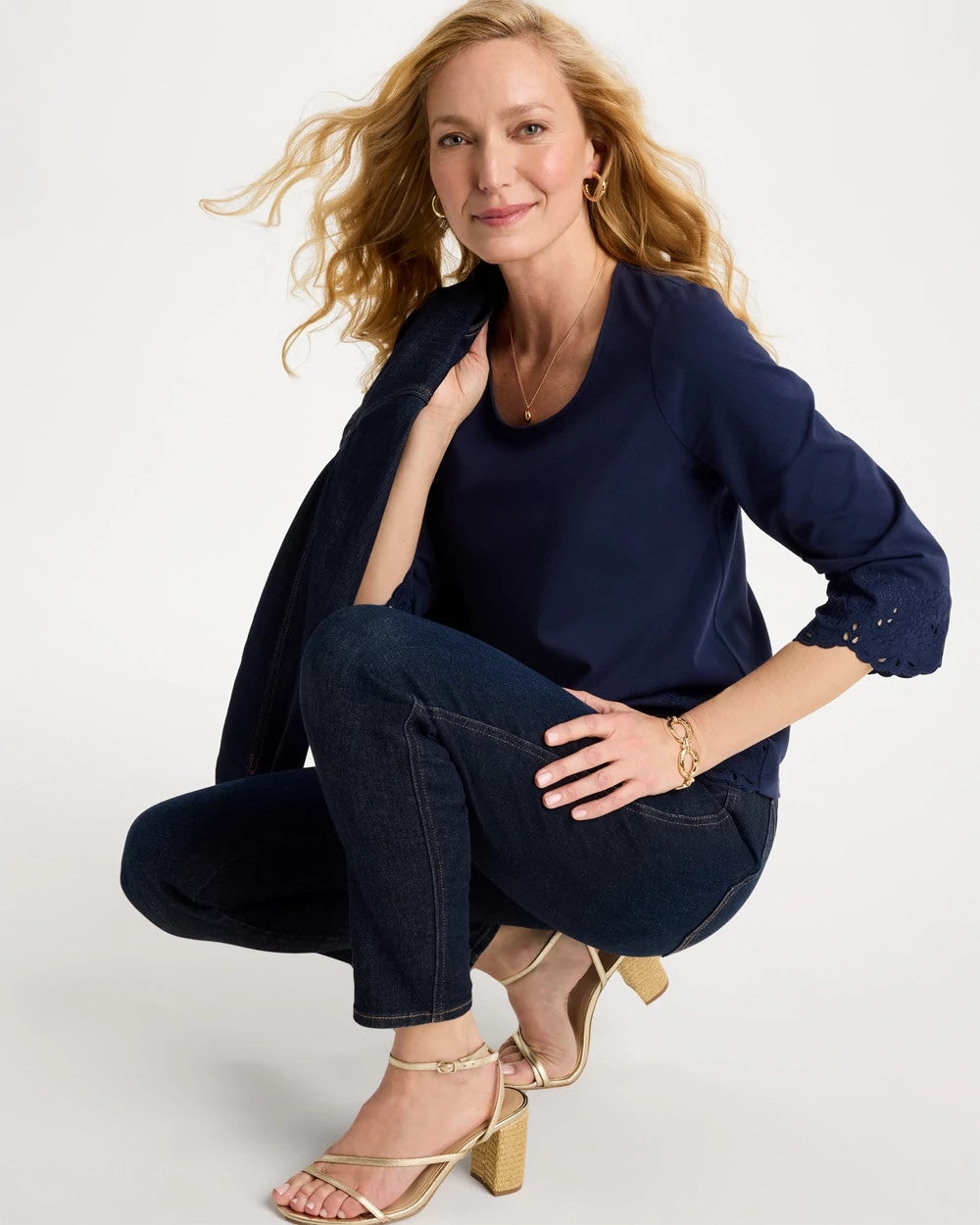 Chico's Embroidered Hem Top