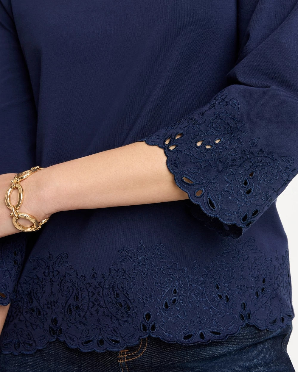 Chico's Embroidered Hem Top