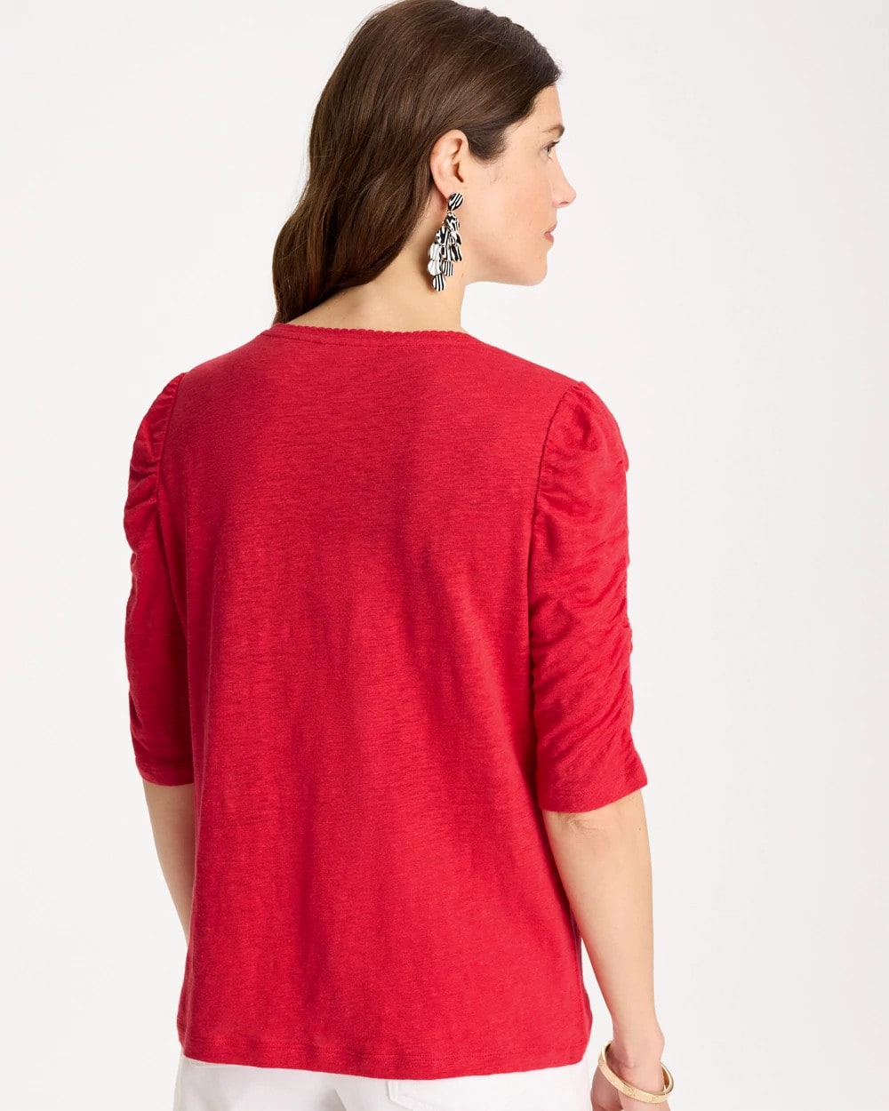 Chico's Linen Ruched Sleeve Tee