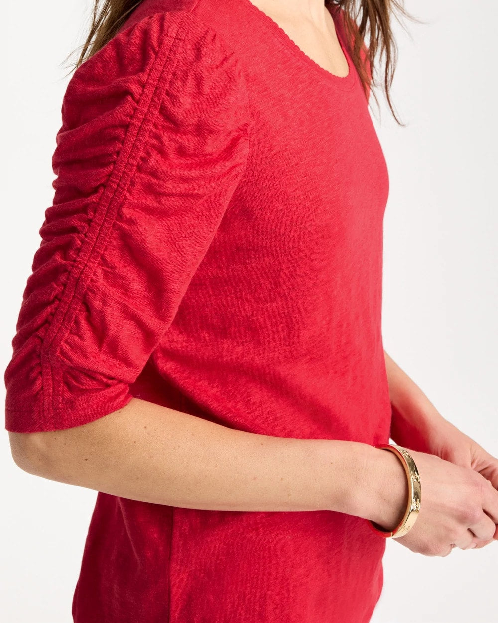 Chico's Linen Ruched Sleeve Tee