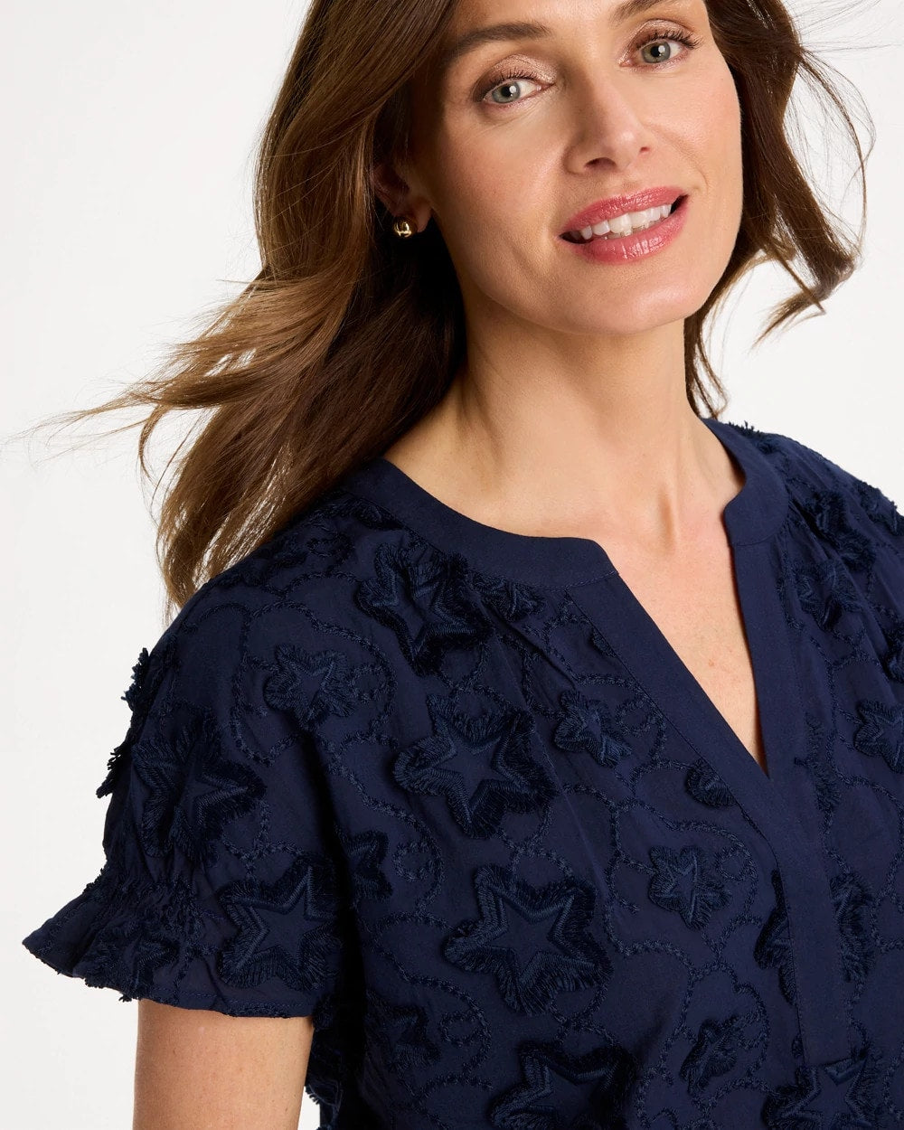 Chico's Cotton Embroidered Americana Star Blouse