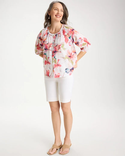 Chico's Cotton Voile Croix Collage Blouse