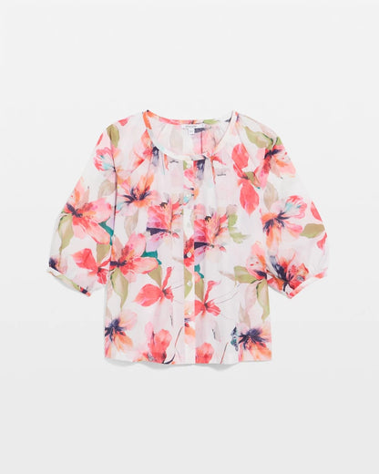 Chico's Cotton Voile Croix Collage Blouse