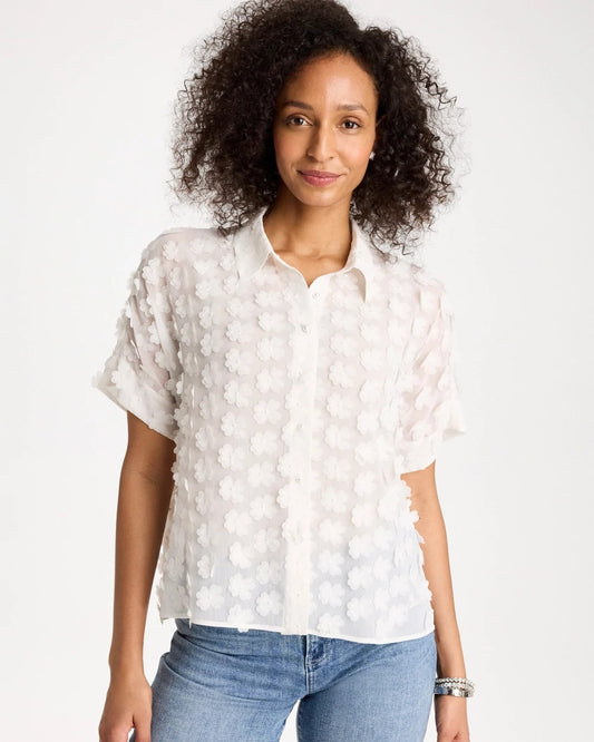 Chico's 3D Floral Chiffon Camp Shirt