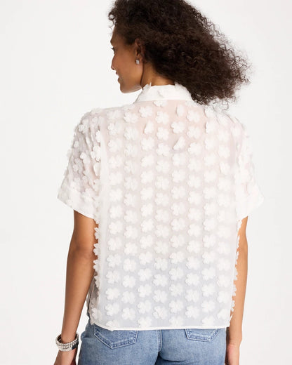 Chico's 3D Floral Chiffon Camp Shirt