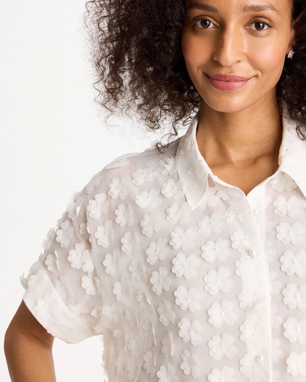 Chico's 3D Floral Chiffon Camp Shirt