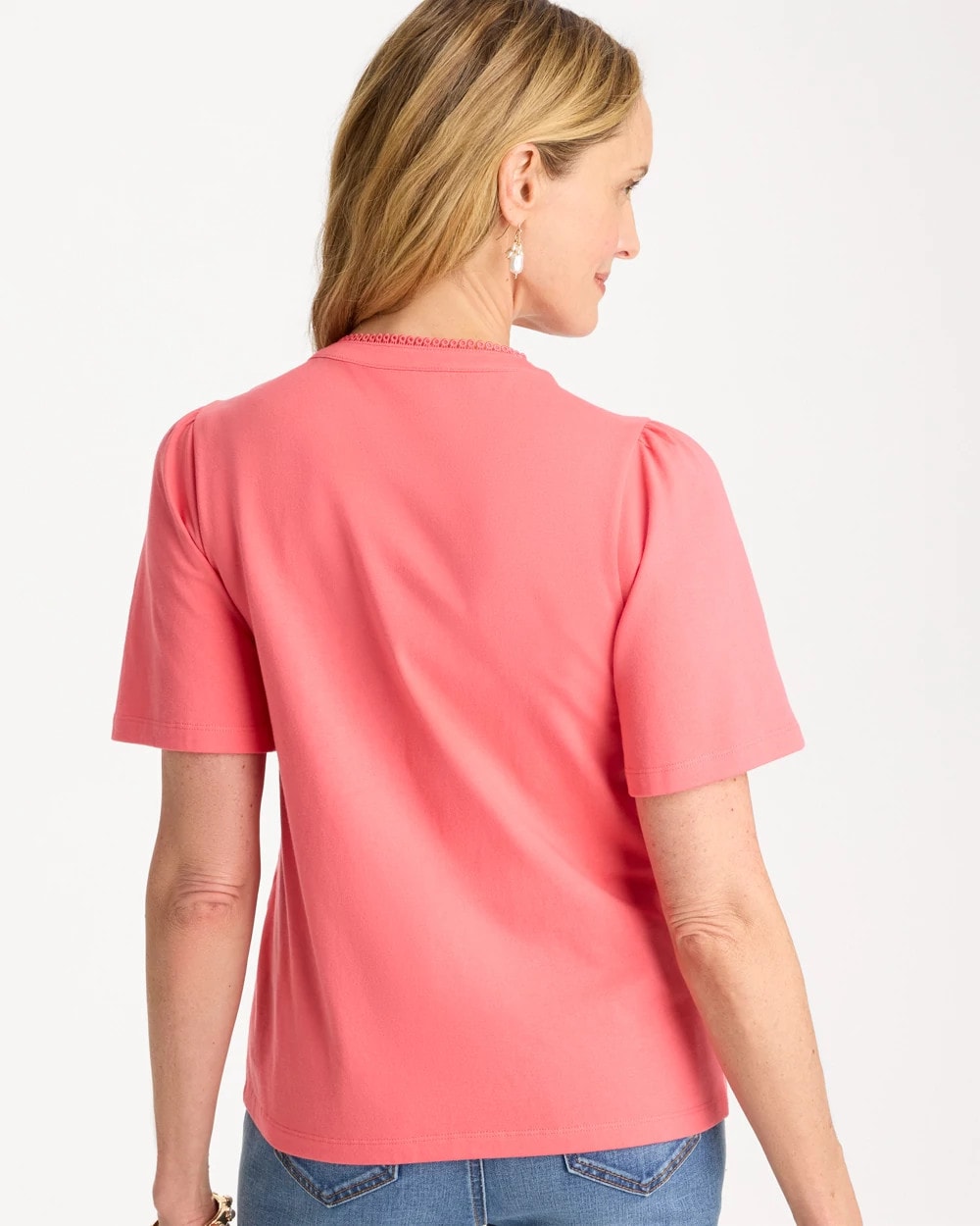 Chico's Embroidered Button-Front Tee