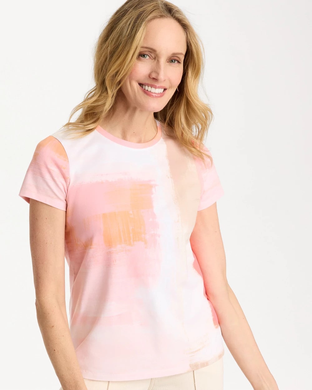 Chico's Cotton Stretch Watercolor Cap Sleeve Tee