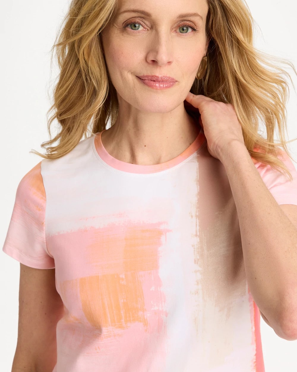Chico's Cotton Stretch Watercolor Cap Sleeve Tee
