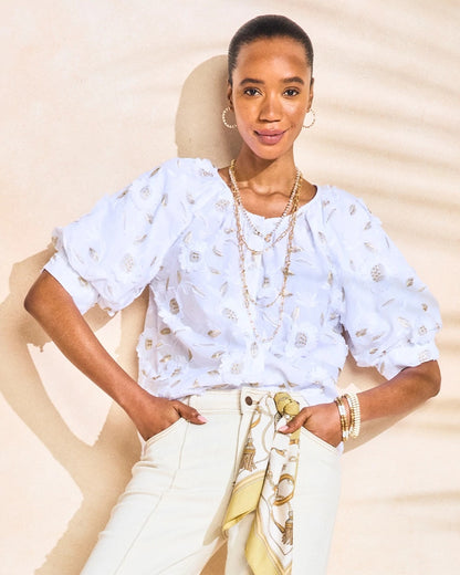 Chico's Cotton Metallic Applique Embroidered Top