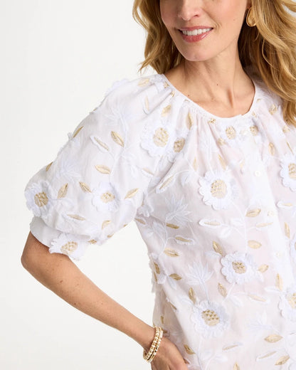 Chico's Cotton Metallic Applique Embroidered Top
