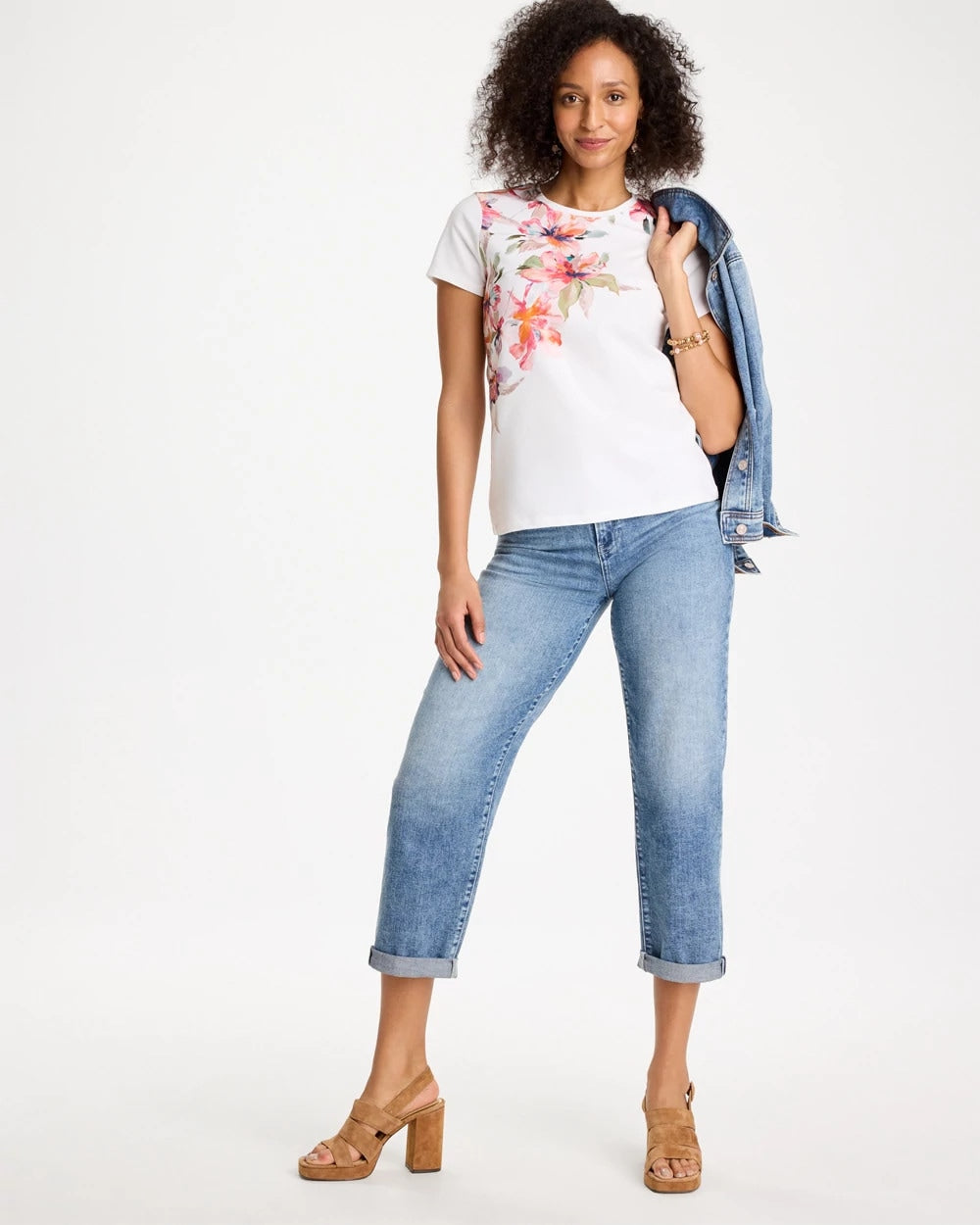 Chico's Cotton Stretch Ethereal Floral Cap Sleeve Tee