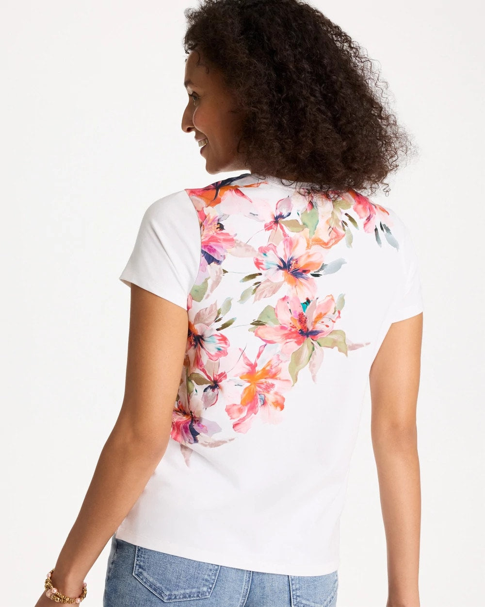 Chico's Cotton Stretch Ethereal Floral Cap Sleeve Tee