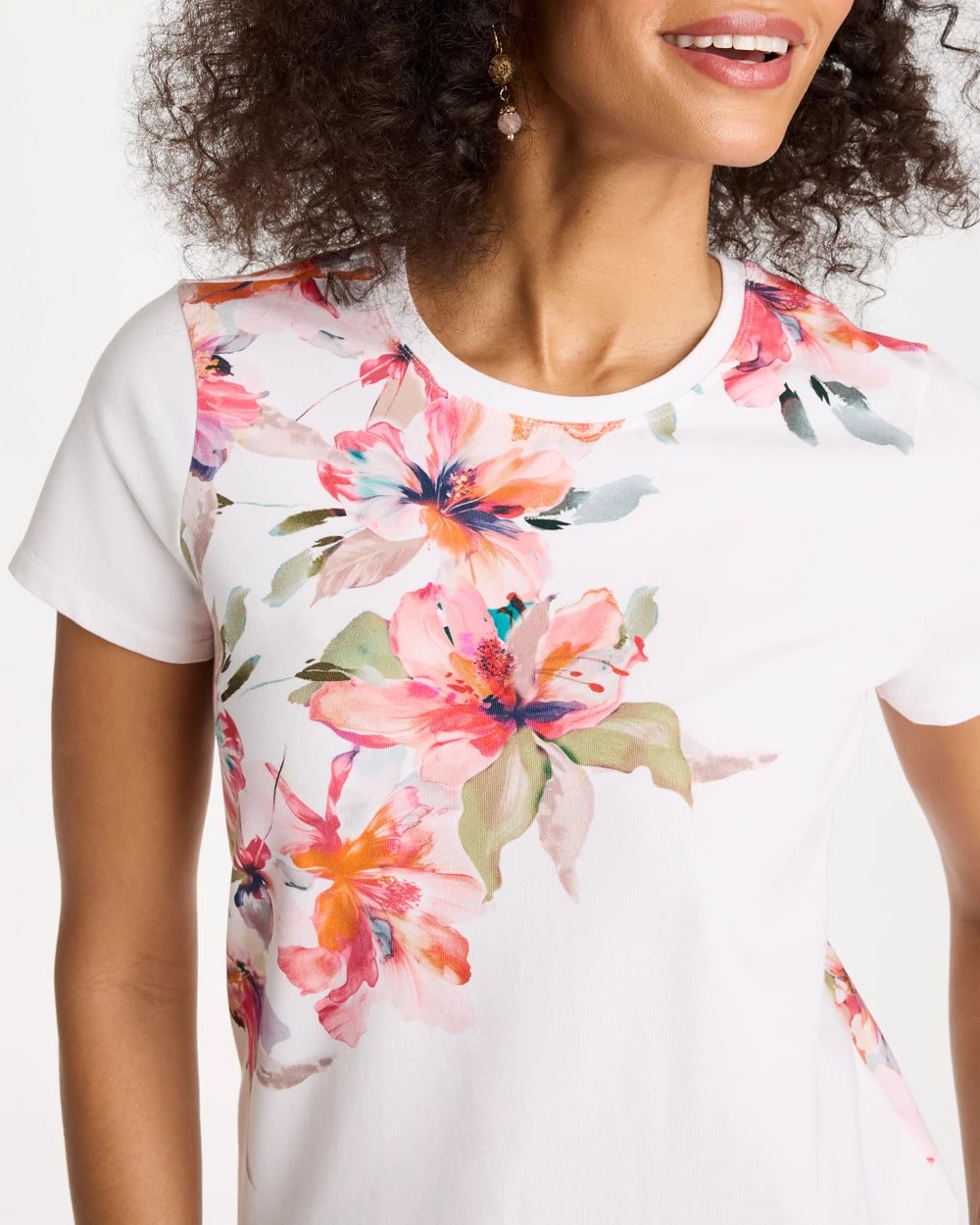 Chico's Cotton Stretch Ethereal Floral Cap Sleeve Tee