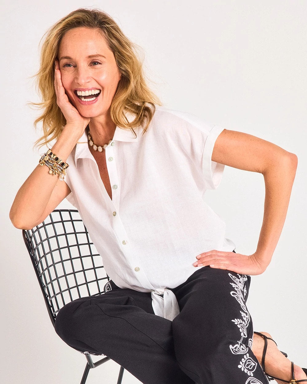 Chico's No Iron™ Linen Tie-Front Cap Sleeve Shirt