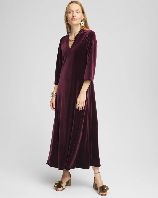 Chico's V-Neck Velour Midi Dress