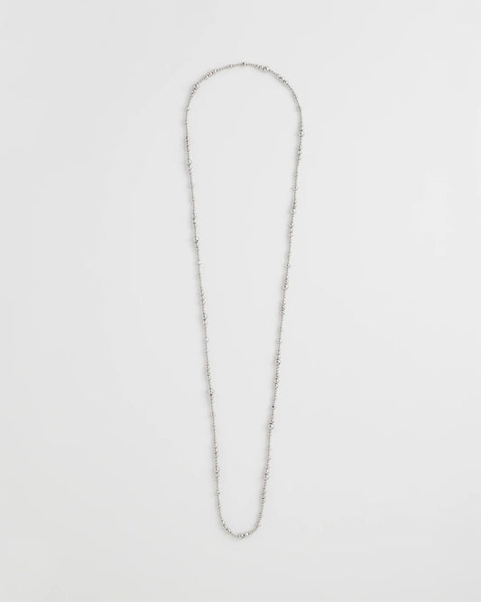 Chico's Silvertone Long Beaded Necklace