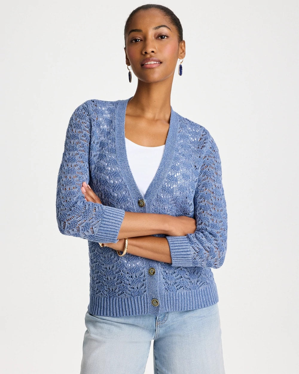 Chico's Crochet Knit Pointelle Cardigan