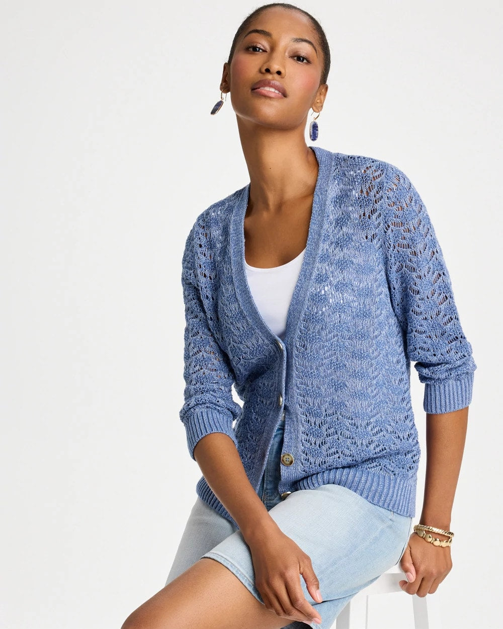 Chico's Crochet Knit Pointelle Cardigan