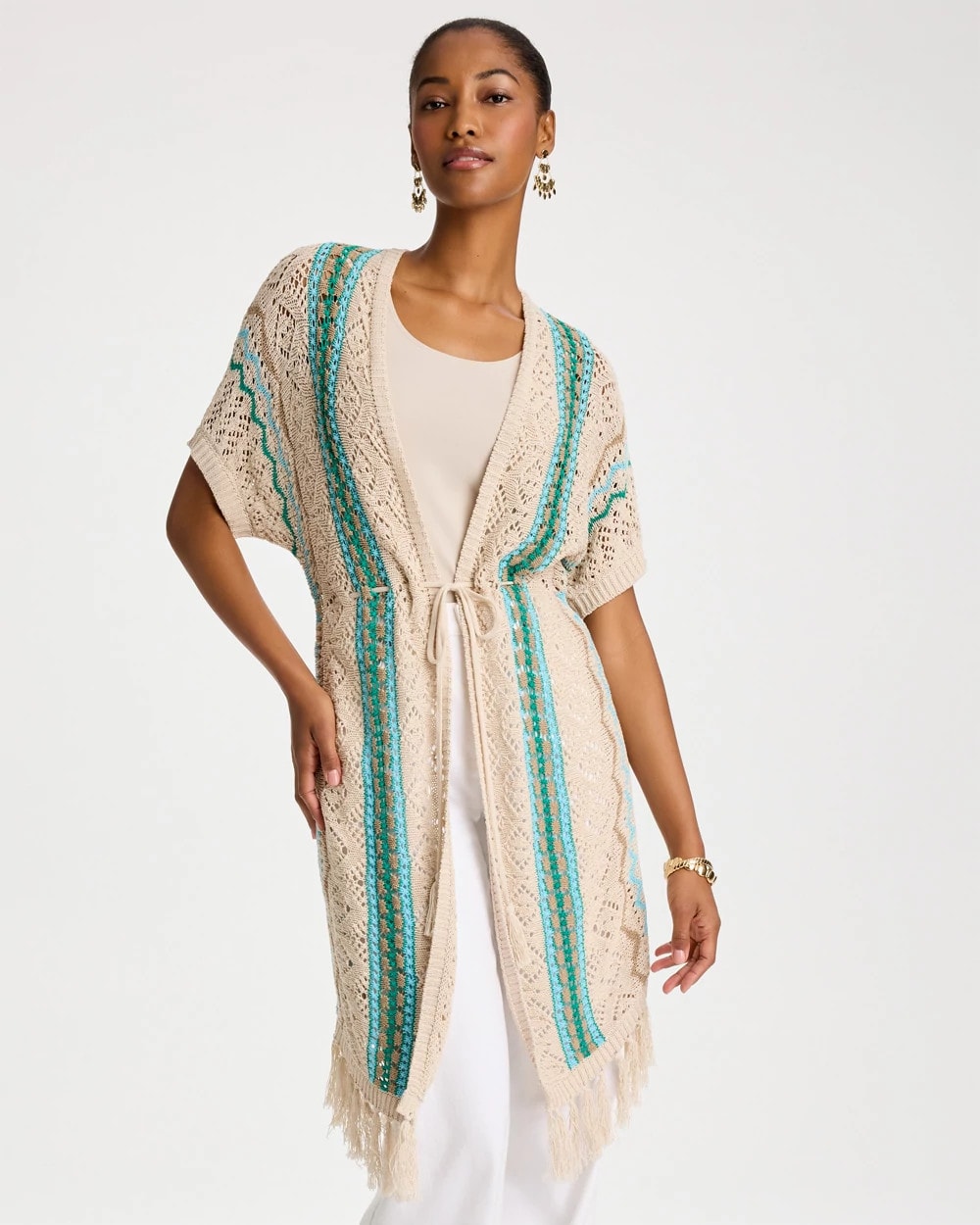 Chico's Rainbow Crochet Pointelle Vest