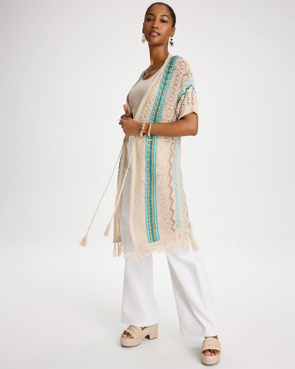 Chico's Rainbow Crochet Pointelle Vest