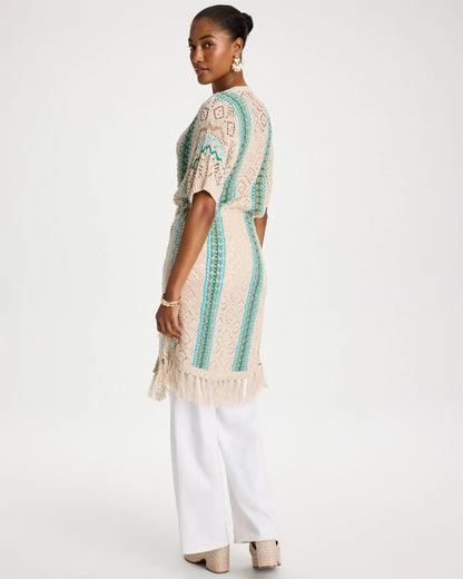 Chico's Rainbow Crochet Pointelle Vest