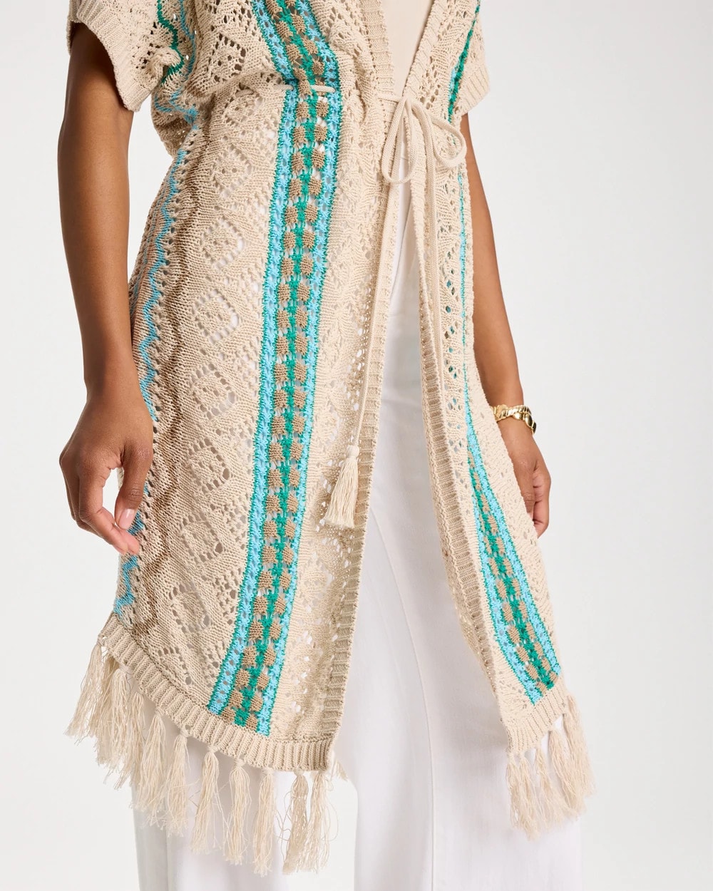 Chico's Rainbow Crochet Pointelle Vest