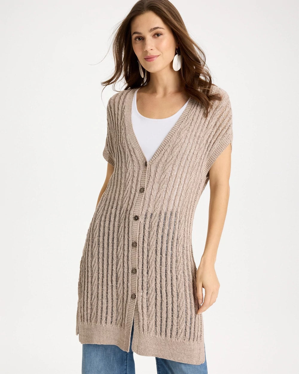 Chico's Faucet V-Neck Long Cardigan Vest