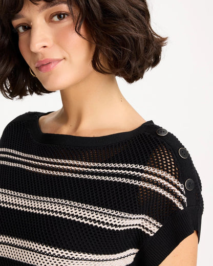 Chico's Striped Mesh Stitch Pullover Sweater
