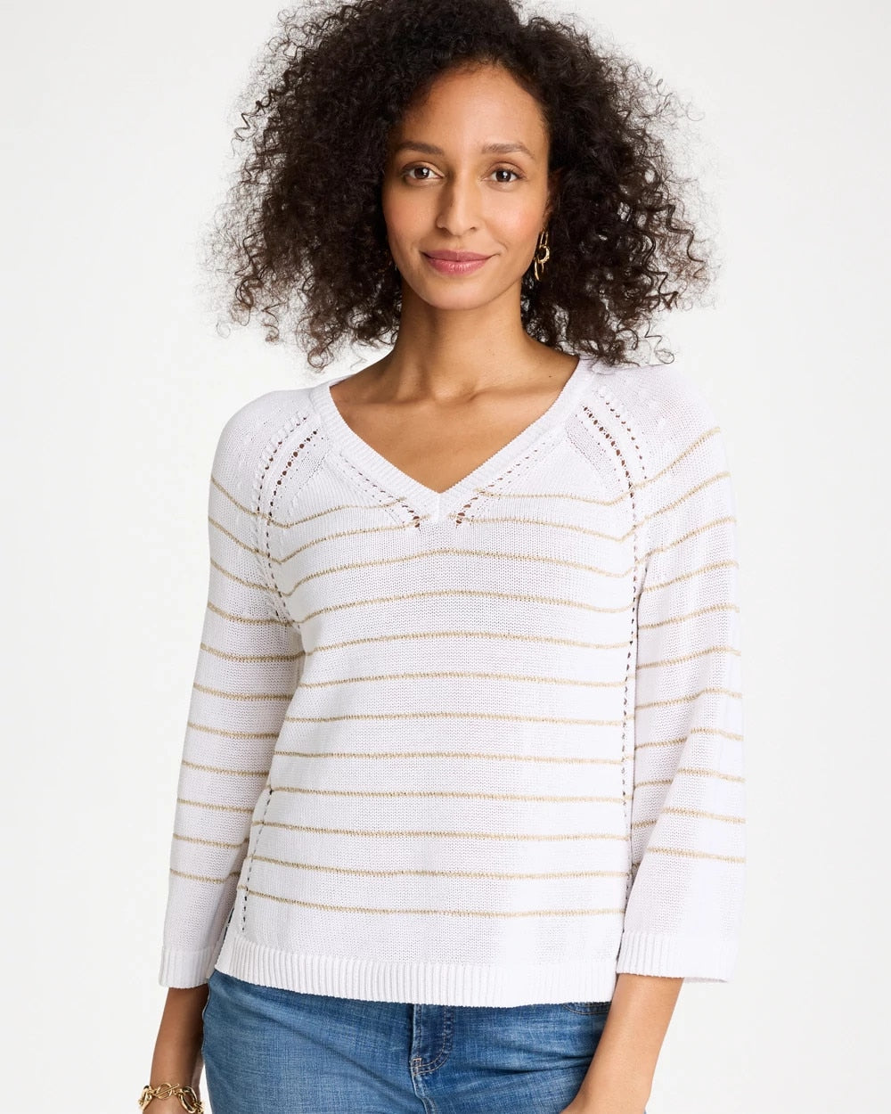 Chico's Metallic Striped Pullover Sweater