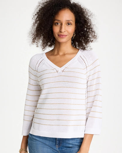 Chico's Metallic Striped Pullover Sweater