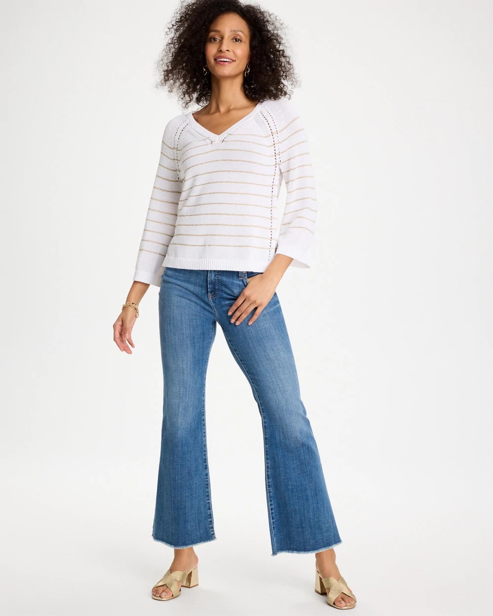 Chico's Metallic Striped Pullover Sweater