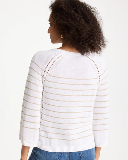 Chico's Metallic Striped Pullover Sweater