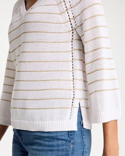 Chico's Metallic Striped Pullover Sweater