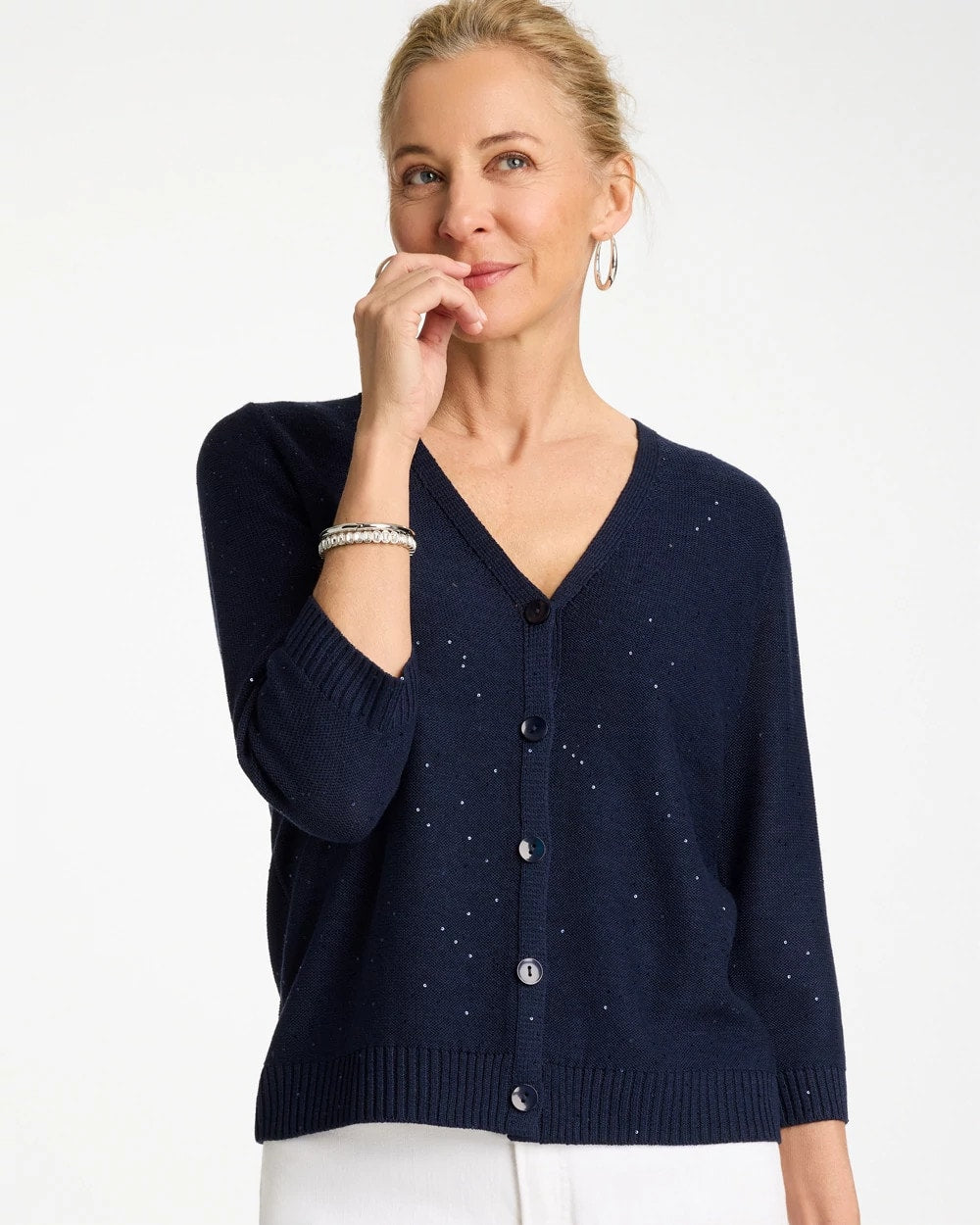 Chico's Stitchy Sequin V-Neck Cardigan