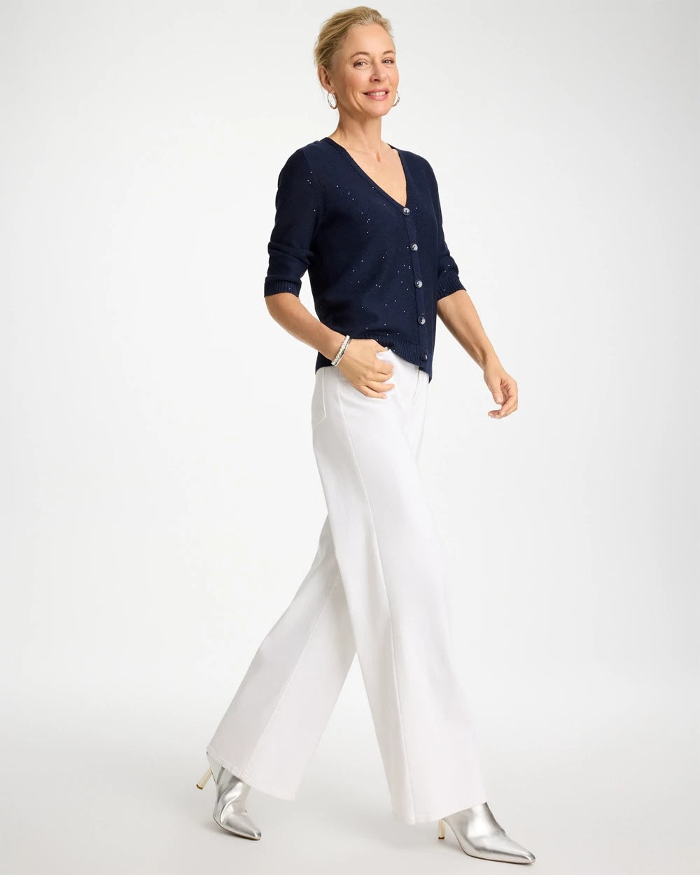 Chico's Stitchy Sequin V-Neck Cardigan