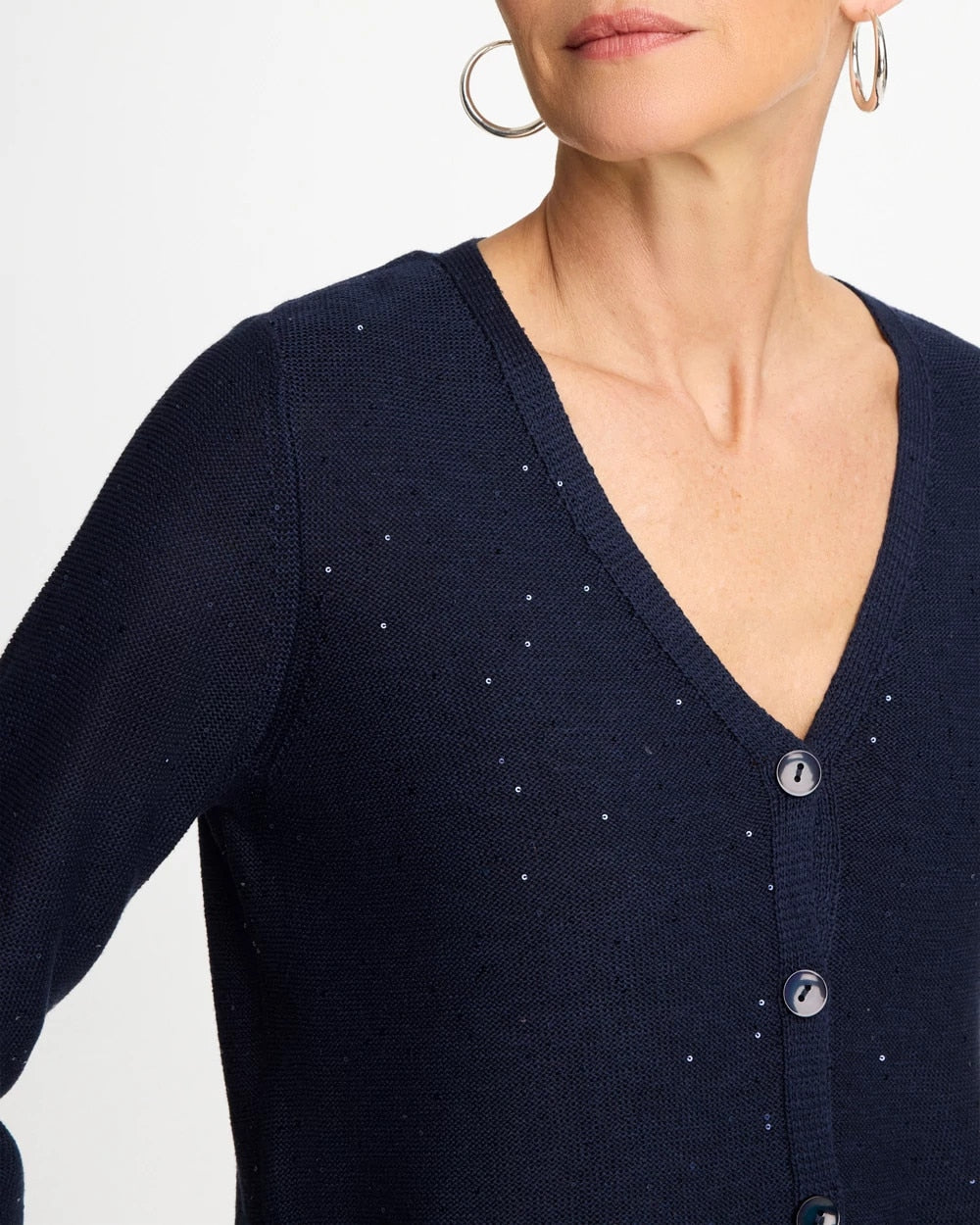 Chico's Stitchy Sequin V-Neck Cardigan