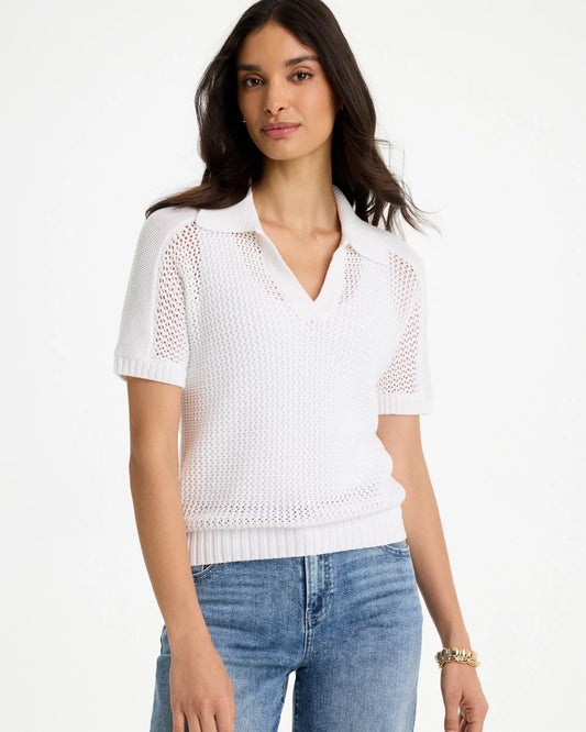Chico's Sequin Pointelle Pullover Polo Sweater