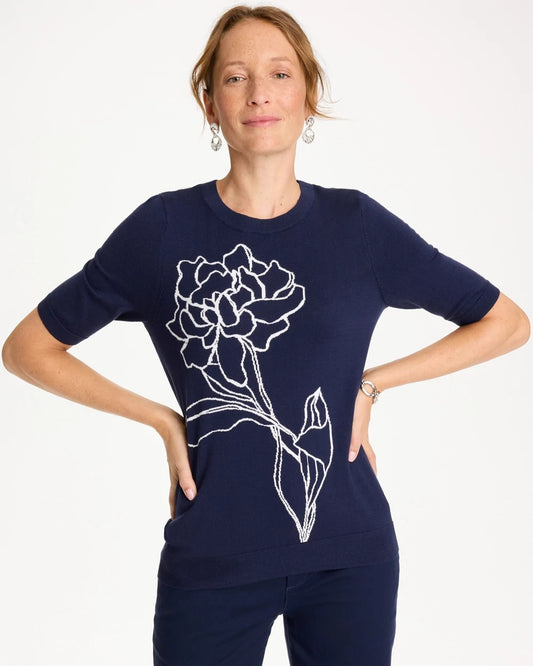 Chico's Ella Short-Sleeve Floral Sweater