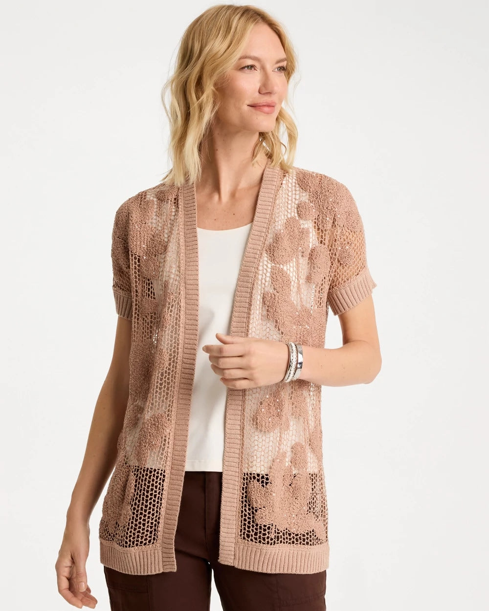 Chico's Cotton-Blend Crochet Cocoon Cardigan